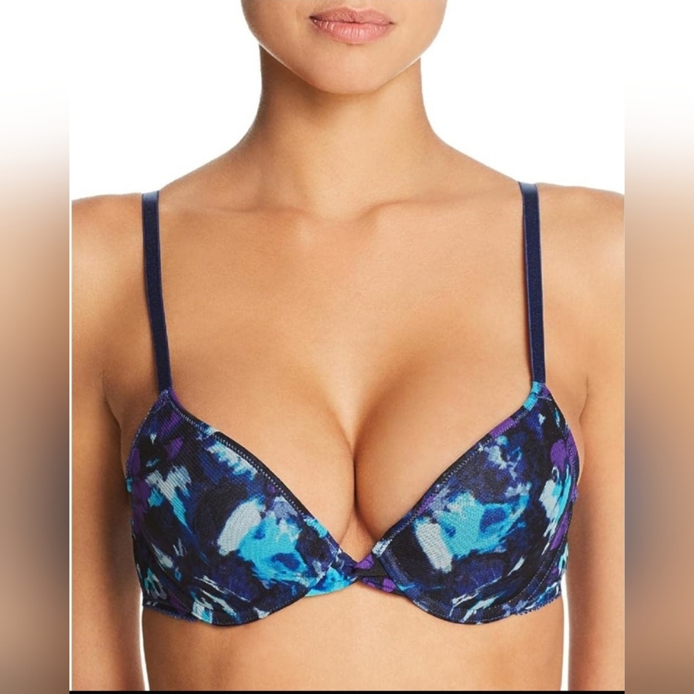 NEW OnGossamer Women's Printed Mesh Bump It Up Push Up Bra Size 32B Wind Blossom